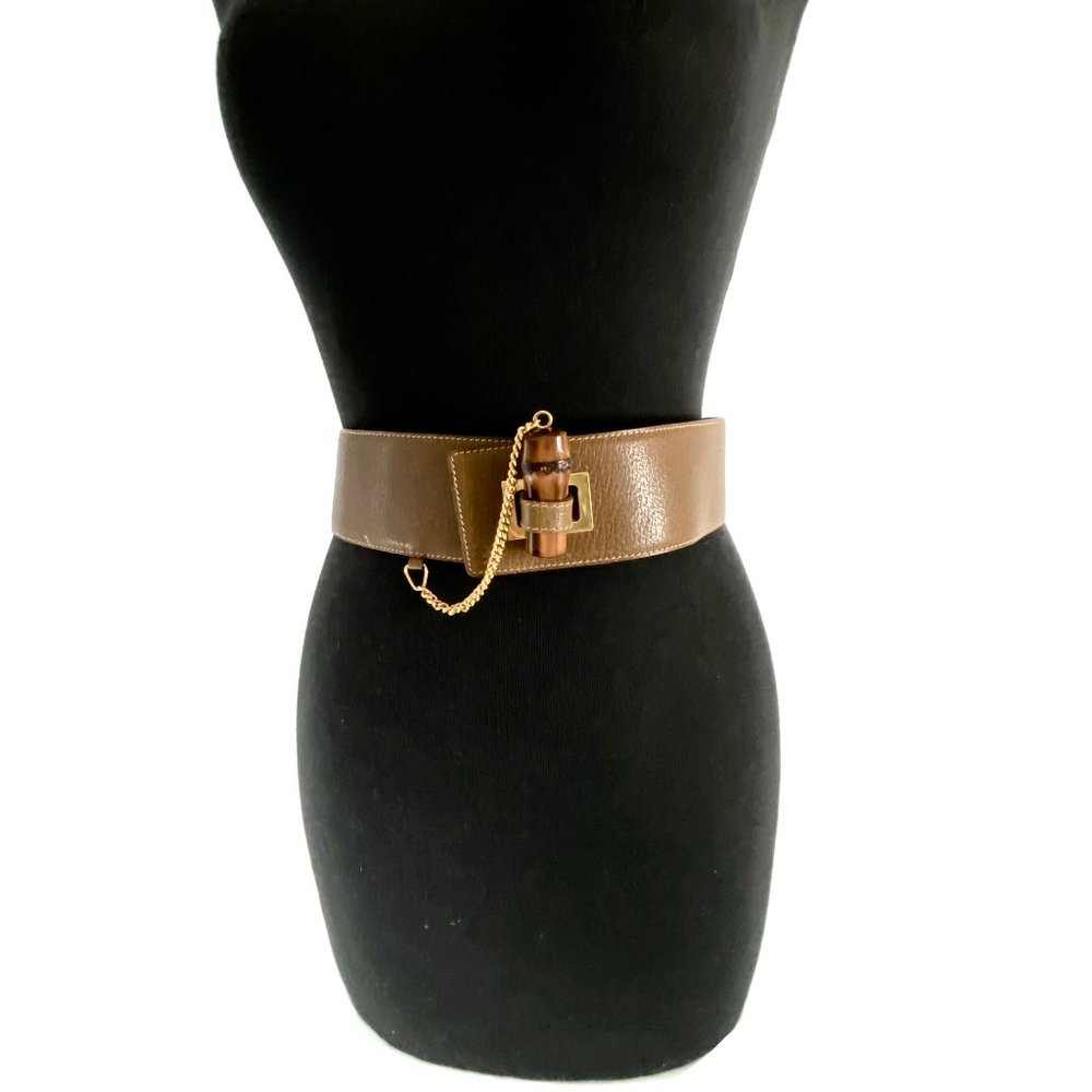 Gucci Chain Toggle Wide Leather Belt Vintage 1980s